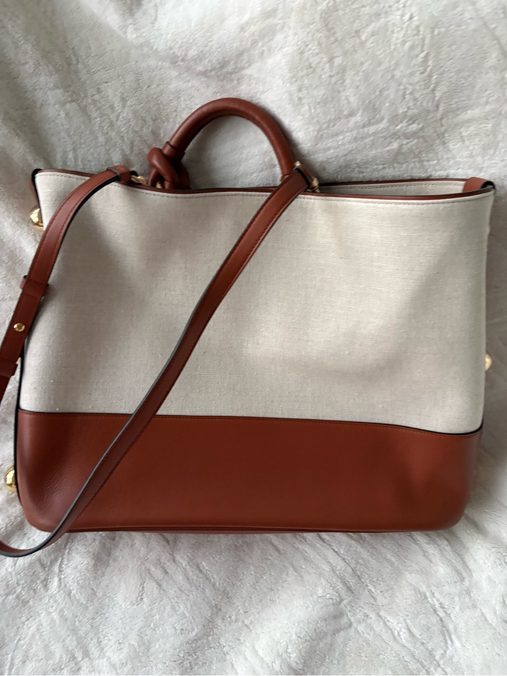Salvatore Ferragamo Like New Canvas and Brown Leather Tote Bag with strap